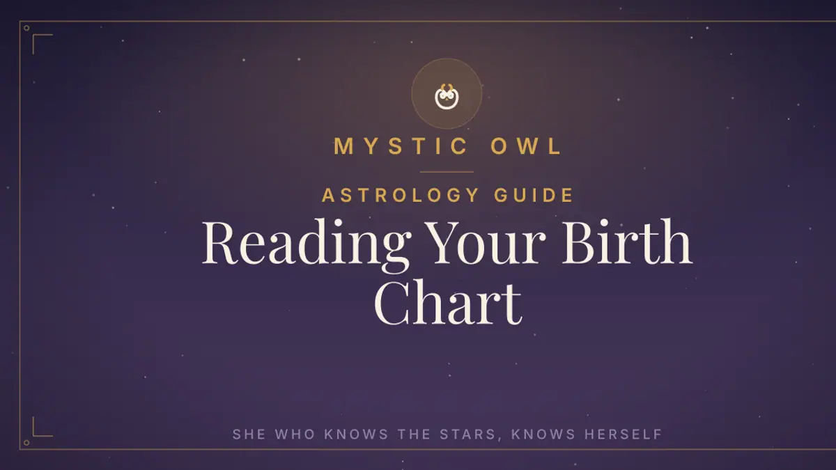 Mystic Owl birth chart guide on a midnight-purple celestial background